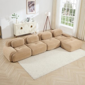 Oversized Corduroy Modular L/U-Shaped Cloud Sectional Sofa with Ottomans, Free combination, Pet-Friendly, No Assembly Required - 1 of 4