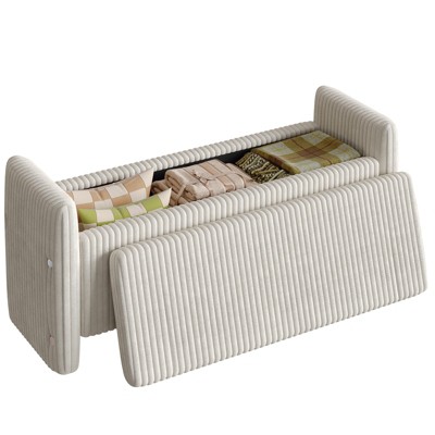 Pinmoco 44" Corduroy Storage Ottoman Bench, Upholstered Bench for Entryway Bedroom and Living Room with Storage