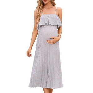 Coolmee Womens Summer Maxi Casual Dress Off Shoulder Ruffle Spaghetti Strap Pleated Long Sundress - 1 of 4