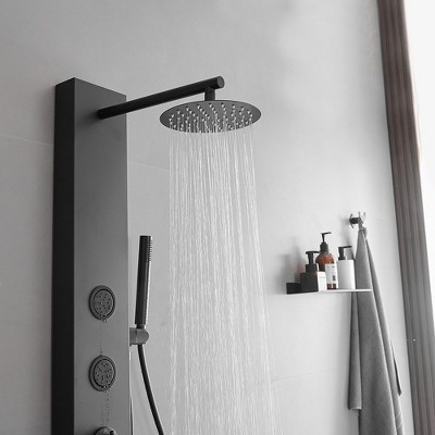 Matte Black Multi-Function Shower Panel with Adjustable Head