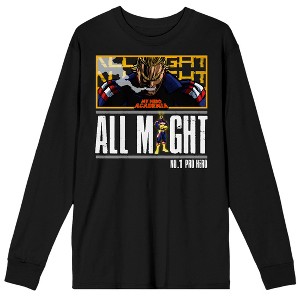My Hero Academia All Might Character Panel Adult Black Crew Neck Long Sleeve T-shirt - 1 of 3