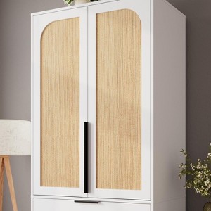Acekool 69.5" Armoire Wardrobe Closet with 3 Drawers, Rattan Door, Wooden Storage Cabinet with Hanging Rod, Bedroom Organizer - 1 of 4