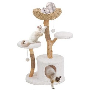 46 Inch Cat Tree Aesthetic for Large Cats, with Scratching Posts, Perches & Real Branch Design, Sturdy Base - Luxury Gift for Cat Lovers - 1 of 1