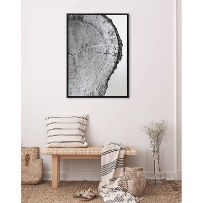 Sylvie Black and White Tree Rings Metallic Canvas Wall Art, 28x38
