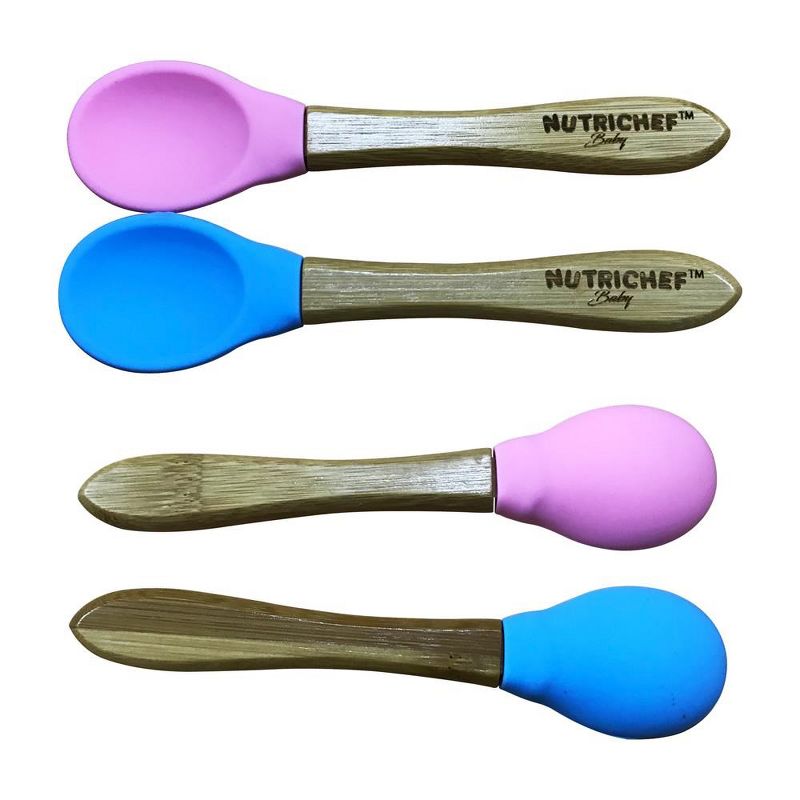 NutriChef 2 Pcs. Bamboo Spoons with Silicone Head for Kids, 1 of 4