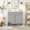 FAMYYT 36 in. Single Sink Freestanding Grey Bath Vanity with White Ceramic Top, Adjustable Shelf, 3-Drawers, Door Racks - 3 of 4