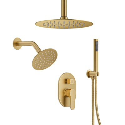YAWWALK Ceiling Mount 10 and 6 in. Dual Round Shower Head and Handheld Shower Head