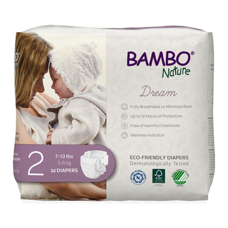 Bambo Nature Dream Disposable Diapers, Eco-Friendly, Size 2, 32 Count, 3 Packs, 96 Total, 1 of 6