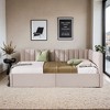 Twin Size Daybed with Storage Drawers, Upholstered Day Bed Frame Mid Century Linen Sofa Beds with Vertical Channel Tufted Headboard - Leovsnove - 2 of 4