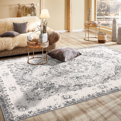 Gray Rectangular Synthetic Reversible Medallion Area Rug