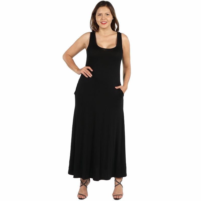 24seven Comfort Apparel Sleeveless Tank Plus Size Maxi Dress with Pockets, 1 of 5