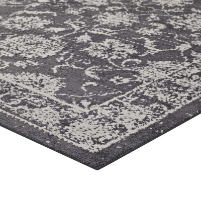 Kazia Distressed Dark Gray and Ivory Floral 8' x 10' Synthetic Area Rug