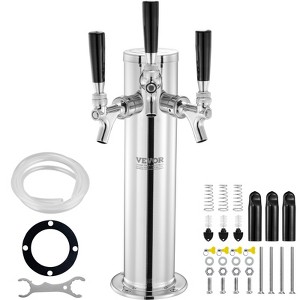 VEVOR Triple Taps Draft Beer Tower Dispenser, Stainless Steel Keg Beer Tower, Kegerator Tower Kit with Pre-Assembled Tubing - 1 of 4
