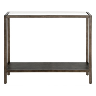 36" Aged Steel and Glass Industrial Hallway Table with Mesh Shelf
