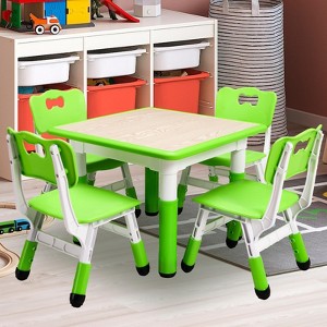 Kids Table and Chairs Set, Graffiti Desktop Plastic Children Art Table with Seat, Height Adjustable Toddler Table and Chair Set for Kids Ages 3-10 - 1 of 4