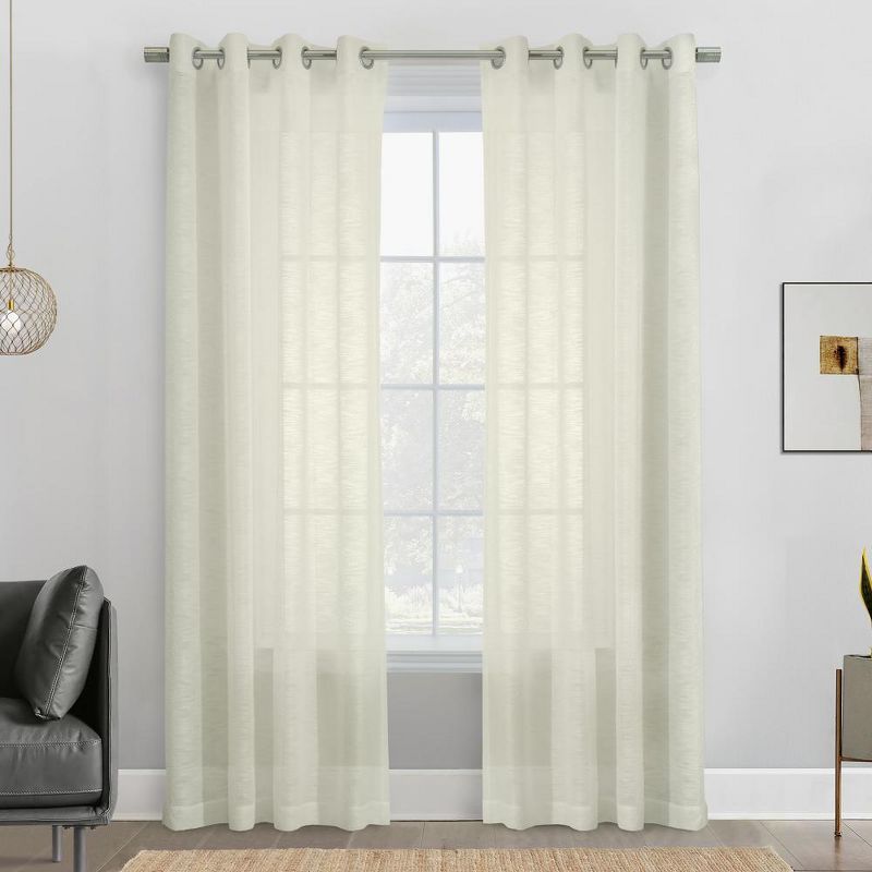 Habitat Boucle Sheer Premium Stylish and Functional Grommet Curtain Panel Off White, 2 of 6