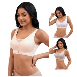 INSPIRE CHIC 3 Pcs Women's V-Neck Mesh Wirefree Adjustable Straps U Back Minimizers Bras - 1 of 4