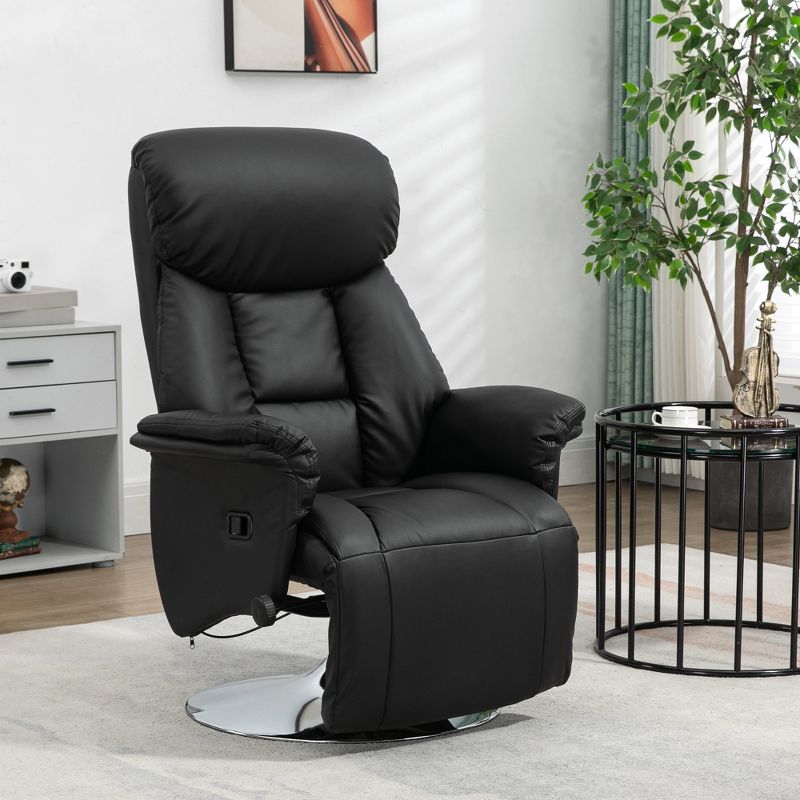 HOMCOM Manual Recliner Chair, Adjustable Swivel Recliner with Footrest, Padded Arms, PU Leather Upholstery and Steel Base for Living Room, 3 of 7