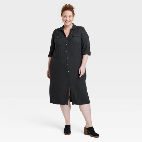 Women's Long Sleeve Denim Shirtdress - Knox Rose™ Black Xxl : Target