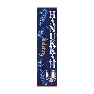HomeRoots 36" Blue White And Gold Hanukkah Tree Solid Wood Porch Sign - 1 of 4