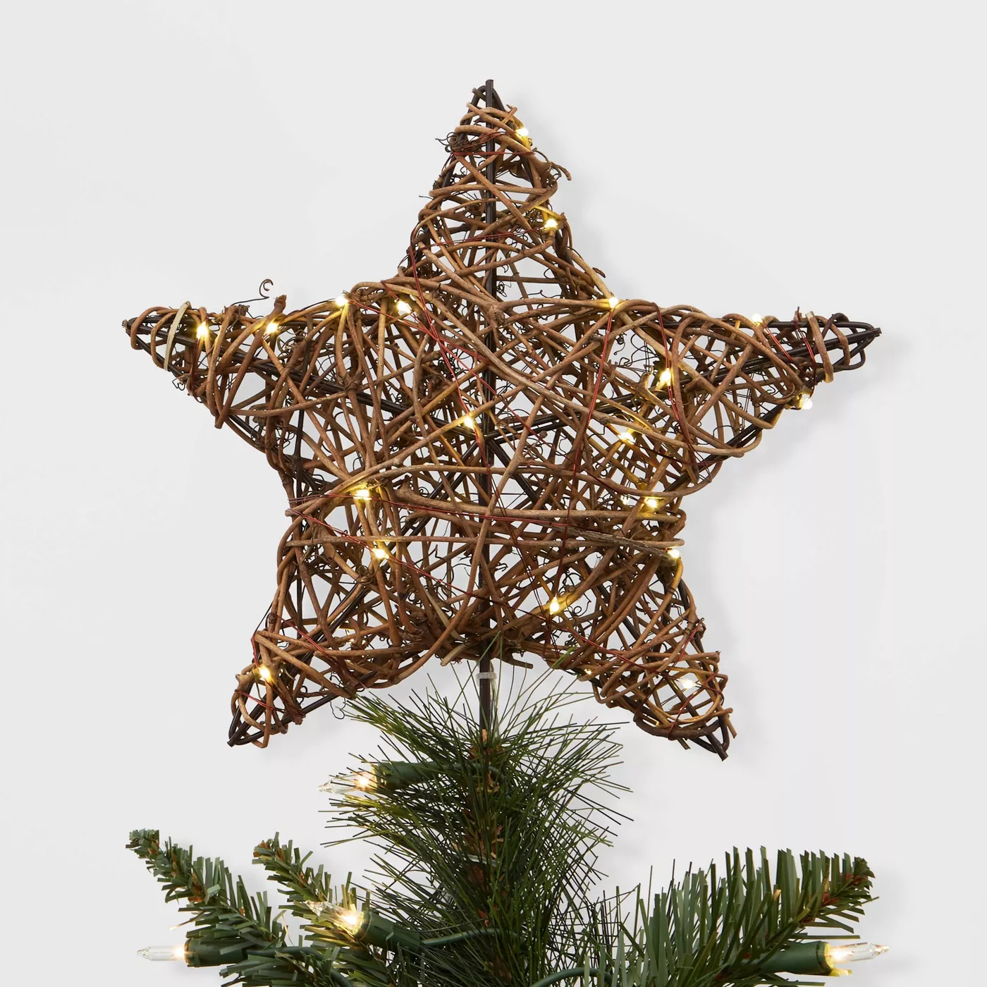 12" x 9.3" Twinkling Grapevine Wrapped Star Christmas Tree Topper with Clip Brown - Wondershop™ - image 1 of 2