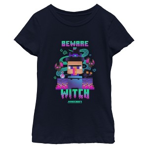 Girls Minecraft Beware Of Witch And Bats Pixel Art T Shirt - 1 of 4