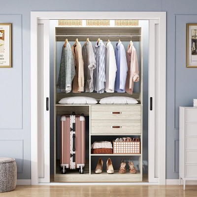 Aheaplus 40'' Freestanding Closet Organizer System with Hanging Rods, Drawers, Storage Shelves