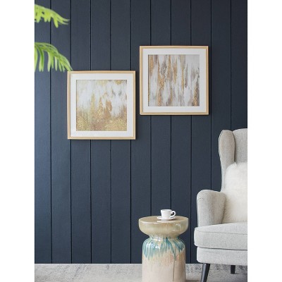 Set of 2 Gold and Beige Abstract Framed Glass Wall Art