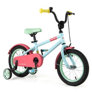 Costway 14" Kids Bike with Adjustable Saddle Handlebar Removable Training Wheels Handbrake Green/Red/Pink/Blue/Black - 1 of 4