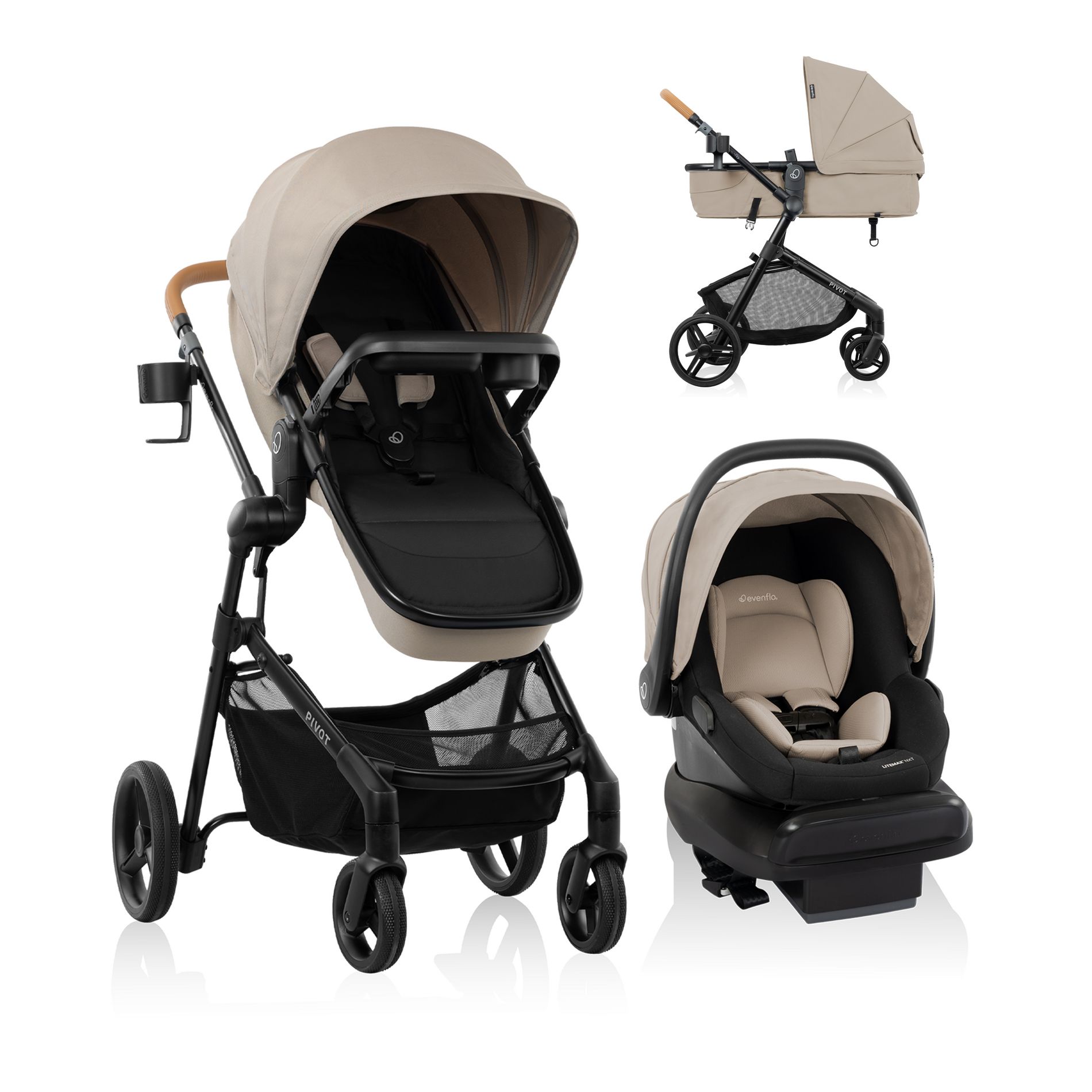 Evenflo Pivot Travel System with LiteMax NXT Infant Car Seat - Latte Tan