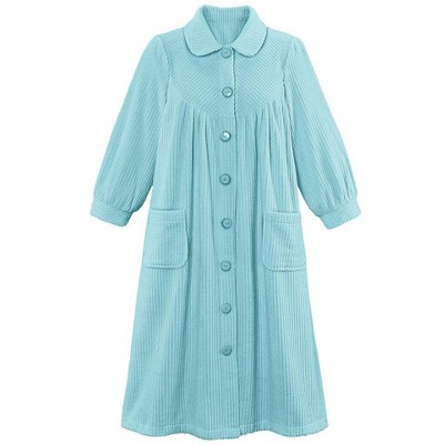 Medium Light Blue Plush Button Front Robe with Pockets