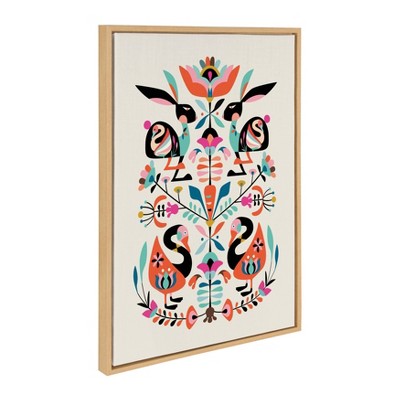 Colorful Abstract Floral Bunny and Bird Canvas Wall Art, 23" x 33"