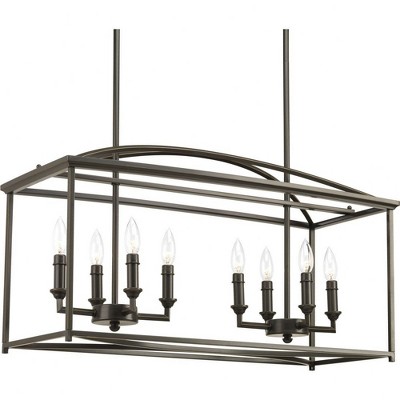 Progress Lighting Piedmont 8-Light Linear Chandelier, Antique Bronze, Open Arching Roof, Steel, Dry Rated