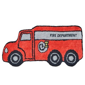 Everyday Kids Firetruck Bedroom or Bathroom Rug - 15x30 in Hand Tufted 100% Cotton - 1 of 4