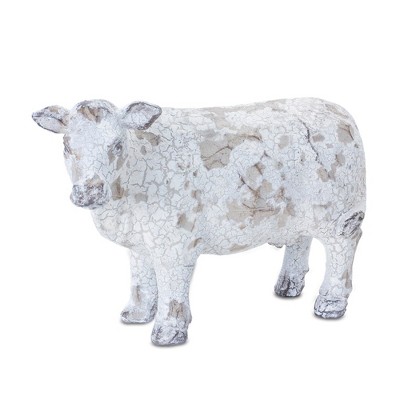 Distressed White and Brown Resin Farm Animal Figurines Set