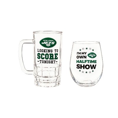 New York Jets, Stemless 17OZ Wine & Beer 16 OZ  Gift Set