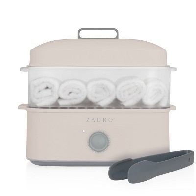 Tan and Gray Plastic Countertop Towel Steamer with Tongs