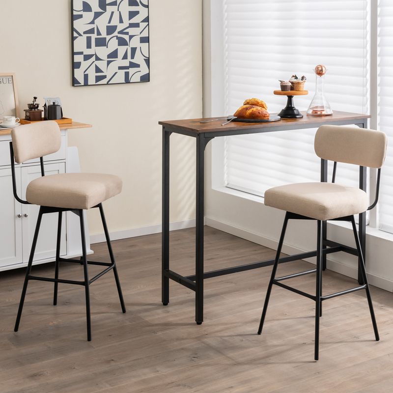 Costway Set of 4 Swivel Bar Stools Bar Height Upholstered Kitchen Dining Chairs Gray/Beige, 5 of 10