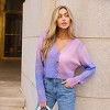 Women's Ombre Purple&Pink Cropped V-Neck Knit Cardigan - Cupshe - 3 of 4