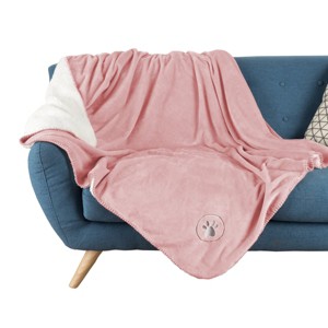 Waterproof Pet Blanket - 50x60-Inch Reversible Fleece Throw Protects Couches, Cars, and Beds from Spills, Stains, and Fur by PETMAKER (Pink) - 1 of 4