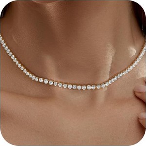 Tennis Choker Necklace for Women, 14K Gold/Silver Plated Cubic Zirconia Chain gold tennis necklace 3mm - 1 of 4