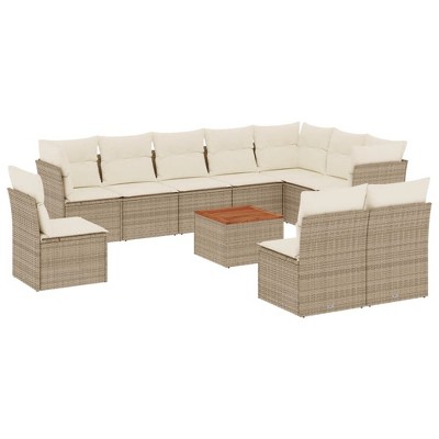 vidaXL Patio Sofa Set with Cushions Outdoor Furniture 11 Piece Poly Rattan - Beige and Cream