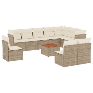 vidaXL Patio Sofa Set with Cushions Outdoor Furniture 11 Piece Poly Rattan - Beige and Cream - 1 of 4