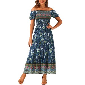 INSPIRE CHIC Women's Boho Floral Square Neck Midi Smocked Maxi Dress - 1 of 4