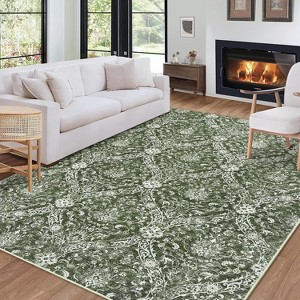 Farmhouse Floral Area Rug – Washable, Low Pile, Non-Slip, Stain-Resistant Carpet for Bedroom or Living Room - 1 of 4