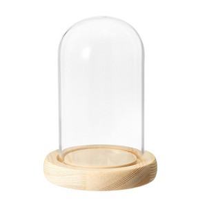Unique Bargains Wooden Base Plants Home Decor Glass Bell Jar Display Case - 1 of 4