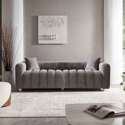 Modern 3-Seater Modular Sofa for Living Room, Upholstered Space-Saving Sofa, Couch with Metal Legs and Velvet Cover Pillows-Baofuwish