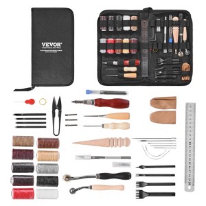VEVOR Leather Working Tools Kit, 38 PCS Leather Craft Tools with Portable Canvas Storage Bag, Engraving Punching Sewing Stamping Cutting Tools,Black - 1 of 4