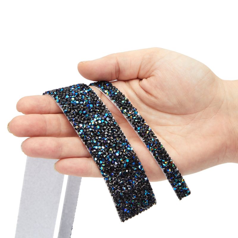 7 Rolls Crystal Rhinestone Adhesive Strips for Crafts, Decor, Gifts (4 Sizes, Black), 3 of 9