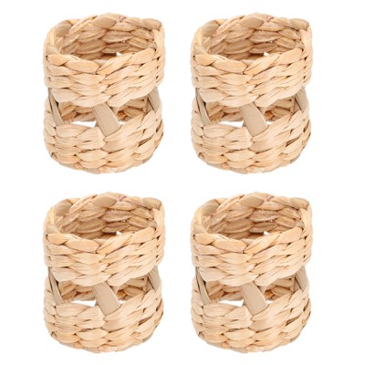 Unique Bargains Dinning Tables Rattan Woven Cattail Grass Hollow Napkin Rings Brown 2"x2" 4 Pcs